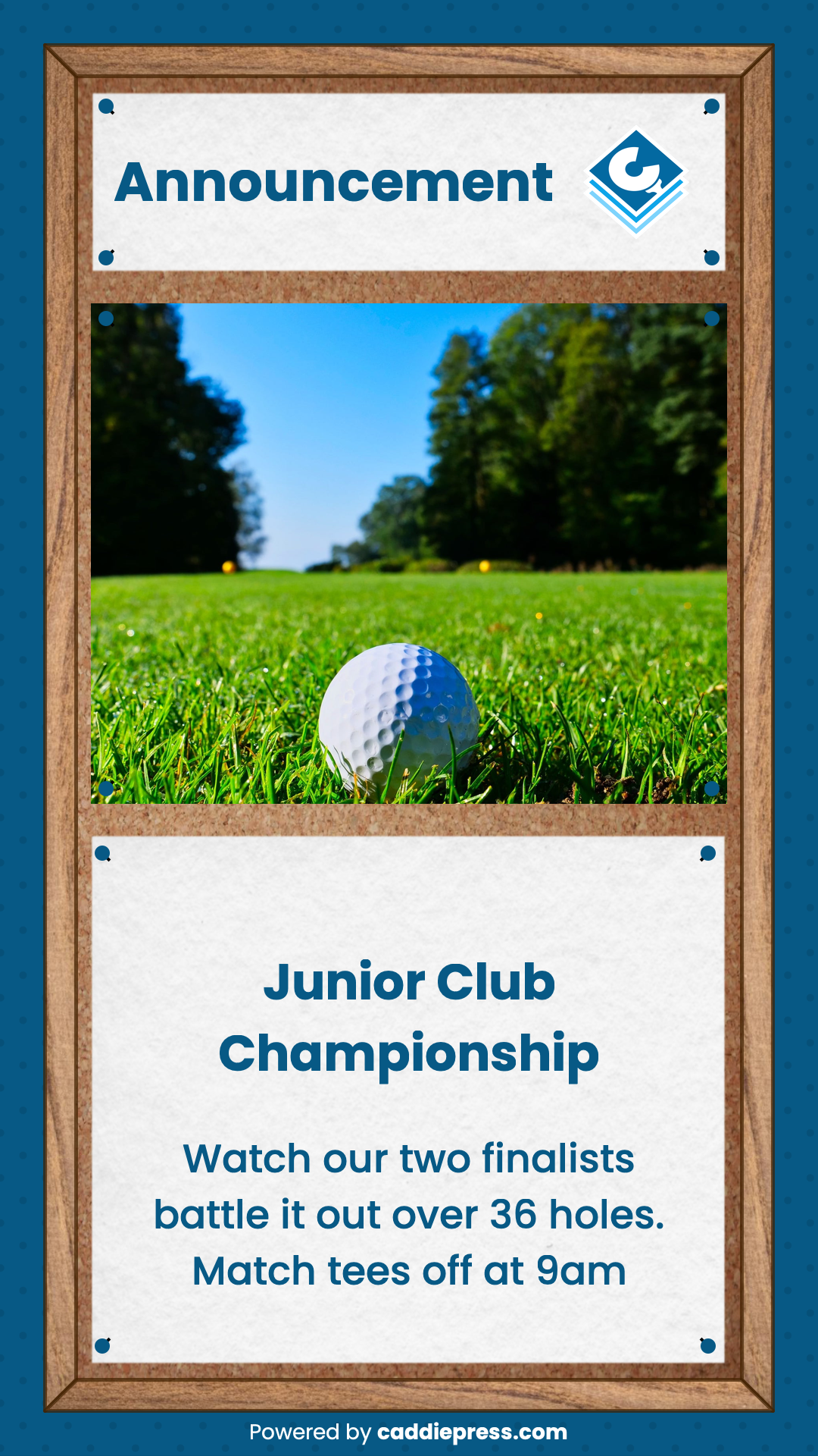 An announcement graphic using the CaddiePress Capsule theme